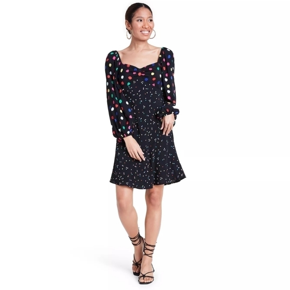 RIXO Target Polka Dot Long Sleeve Swing Dress 12